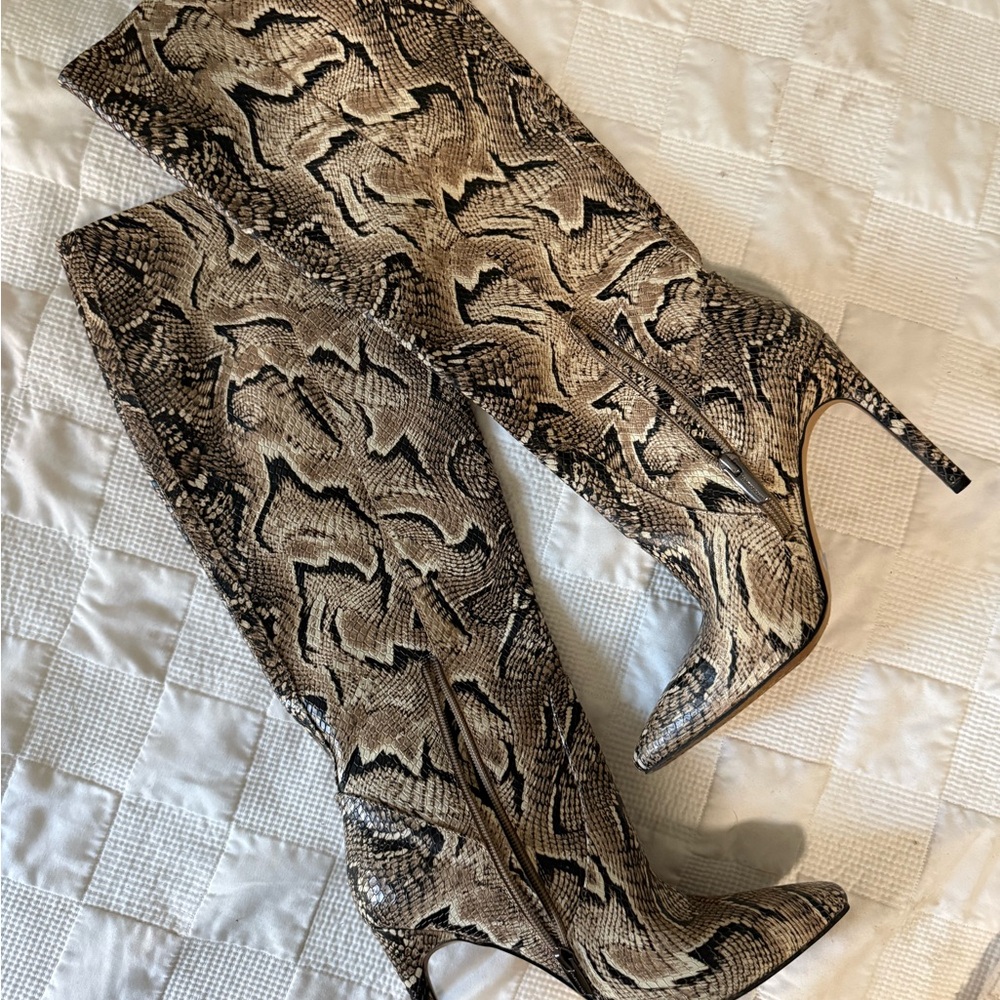 Vince Camuto Snake Print Heeled Boots